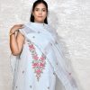 Powder Blue Floral Embroidered Mul Chanderi Suit