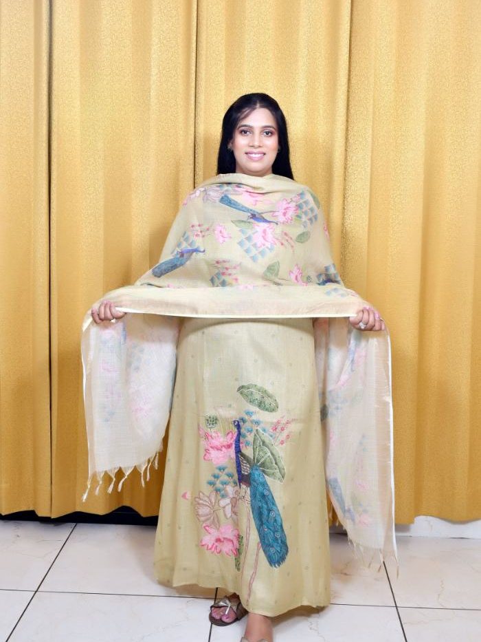 White Linen Suit with Multicolor Thread Embroidery